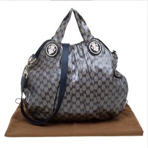 Gucci Blue/Grey Crystal Coated Canvas Hysteria Bag